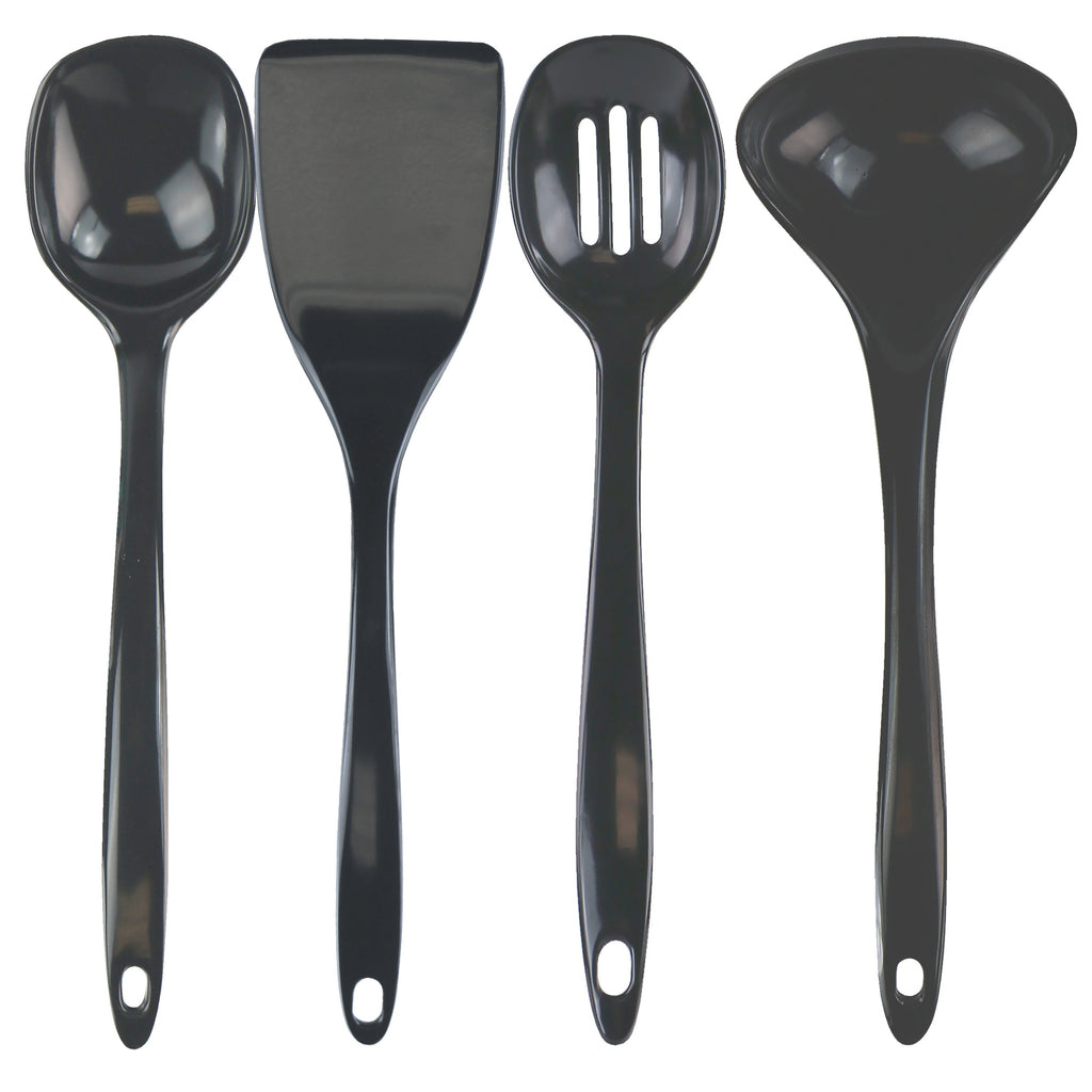 Calypso Basics BPA-Free Melamine Kitchen 4-Piece Food Grade Plastic Utensil Set with Spoon, Spatula, Ladle, Slotted Spoon by Reston Lloyd, Charcoal