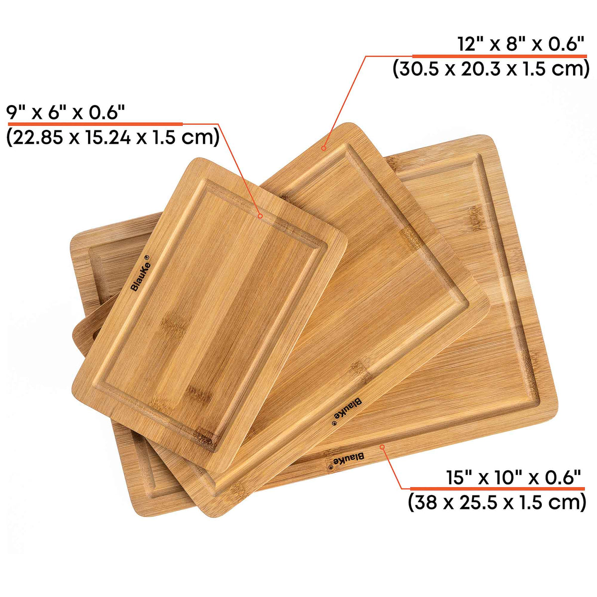 Wooden Cutting Boards for Kitchen with Juice Groove and Handles - Bamboo Chopping Boards Set of 3 - Wood Serving Trays